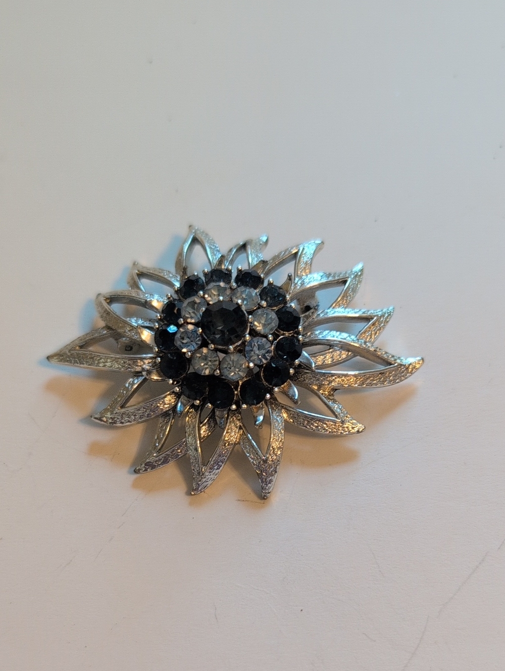 Vintage Signed Cora Silver Floral Crystal Brooch